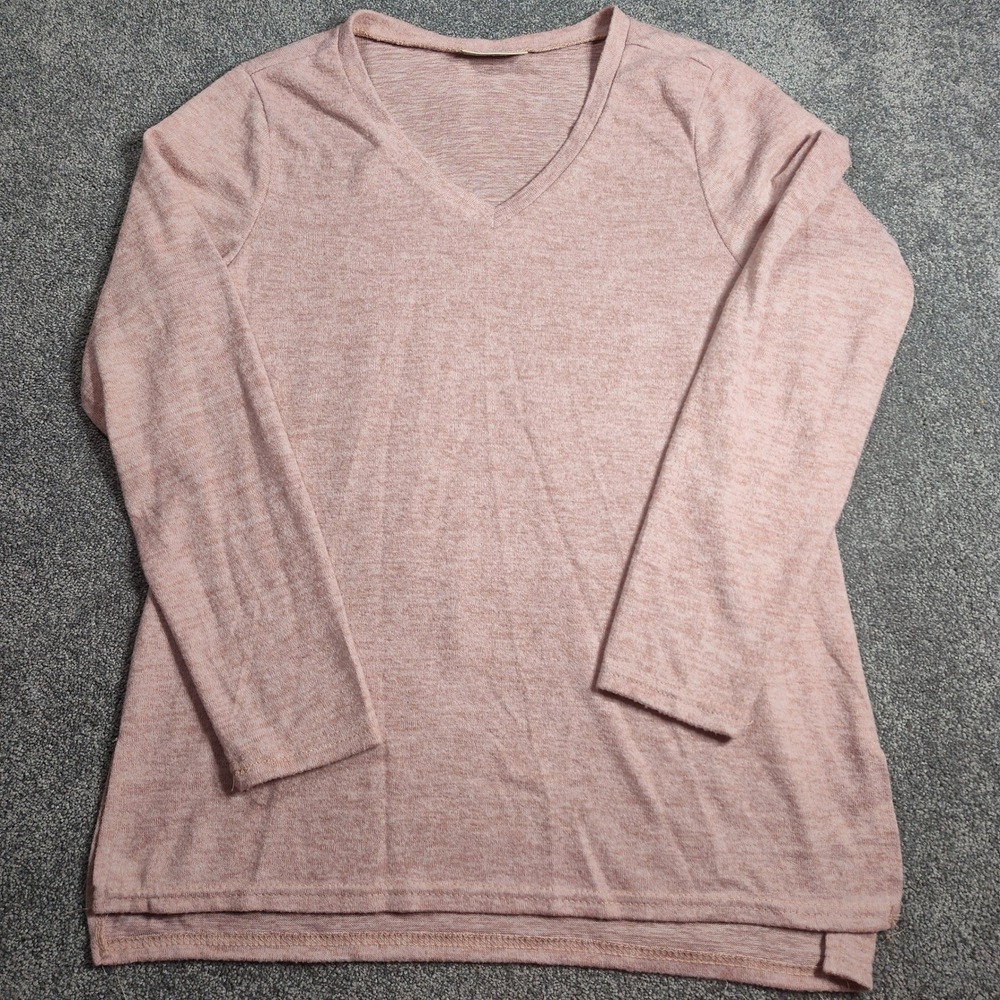 Bobbie Brooks Pink V-Neck Long Sleeve Lightweight Tunic Top Womens Large